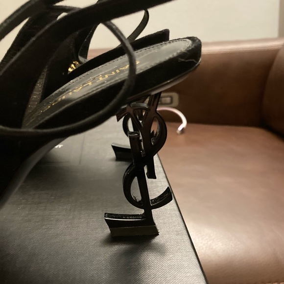 SAINT LAURENT Suede Opyum Monogramme Ankle Strap Pumps 85mm USED SZ 37.5 - Picture 8 of 16